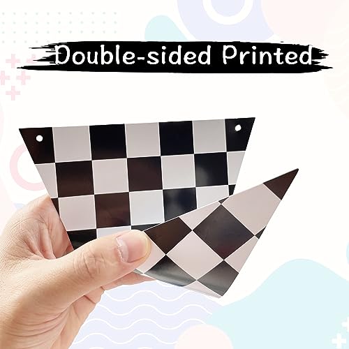 VILIFEVER 2 Pieces Black and White Checkered Flags Banner, Double Sided Checkered Pennant Banner for Racing Party Decorations Race Car Baby Shower Birthday Party Supplies
