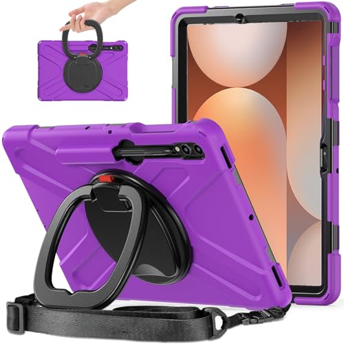 Coque robuste Samsung Galaxy Tab S7 FE 12.4 violette avec béquille rotative et protection TPU