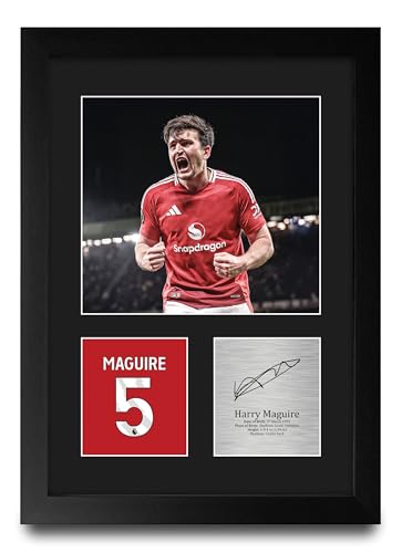 Cuadro A4 Harry Maguire con foto firmada para aficionados al fútbol