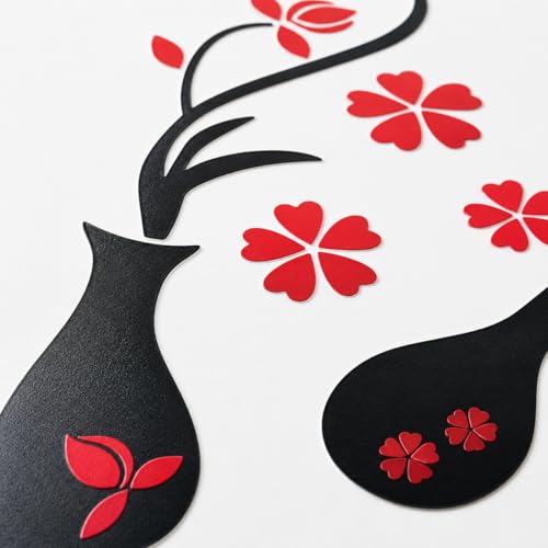 Image of DreamKraft Black Vase Red Floral Wall Sticker, Large PVC Vinyl Flower Vase Wall Decal for Bedroom, Living Room and Hallway Decor, 107 x 125 cm