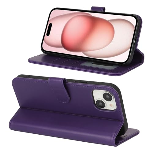 Image of for iPhone 15 Case Wallet with Card Holder,for iPhone 15 Wallet Case for Women Men,PU Leather Shockproof Magnetic Buckle Stand Flip Phone Case-Purple