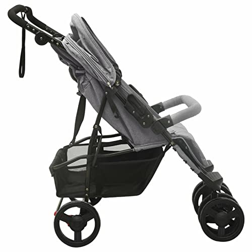 Geschwisterwagen, MOONAIRY Zwillingskinderwagen, Geschwisterbuggy, Double Stroller, Doppelkinderwagen, Hellgrau Stahl