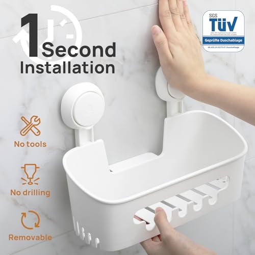 LEVERLOC Shower Caddy Suction Bathroom Storage Shelf Suction Shower Caddy Storage No Drilling Shampoo Holder Removable Powerful Bathroom for Shampoo Toiletries Kitchen Accessories,White - Cosy Home Interiors LEVERLOC Shower Caddy Suction Bathroom Storage Shelf Suction Shower Caddy Storage No Drilling Shampoo Holder Removable Powerful Bathroom for Shampoo Toiletries Kitchen Accessories,White - Image 2