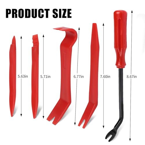 Image of 5PCS Auto Trim Removal Tool Kit, No-Scratch Plastic Pry Kit, Interior Fastener Remover Pry Tool Set for Car Door Clip Panel & Audio Dashboard Dismantle, Universal Car Accessories (Red)