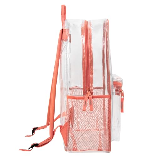 Clear Backpack Heavy Duty Transparent Bookbag for Kids, Boys, Girls, School, Travel, Stadium Approved (Coral)