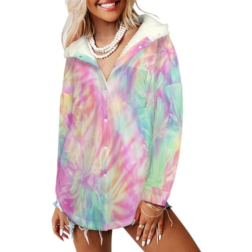 Manteaux polaire pour femme rose sweat oversize tie-dye d'automne et hiver