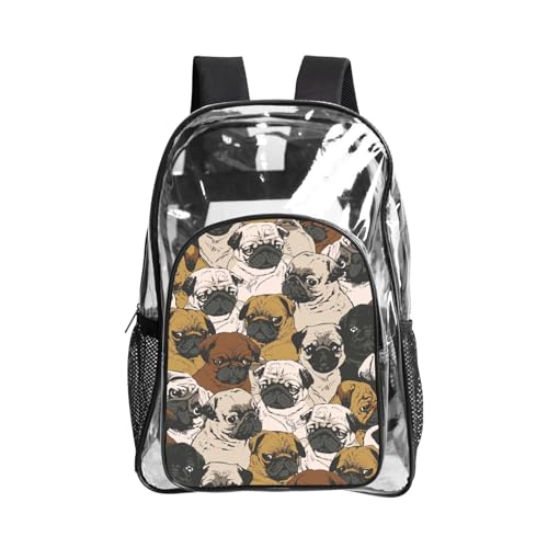 JBJGKHLP Imagen De Pug Print - Mochila transparente unisex para festivales, escuela, senderismo, trabajo al aire libre, viajes