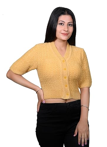 Image of Kuku Hosiery Designer V Neck Half Sleeves Saree Blouse & Crop Sweater for Women| Crop Winter top|Winter wear for Adult Girls /Women