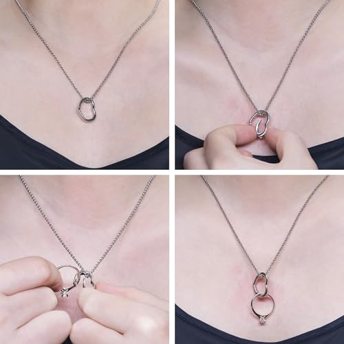 Adjustable Ring Holder Necklaces for Mom, Cute Heart Stainless Steel Wedding Engagement Ring Chain for Women Men2