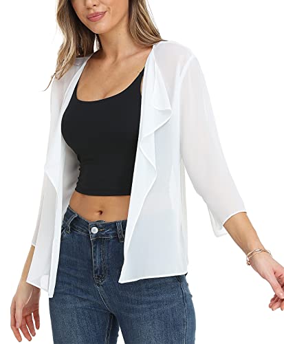 Miss Moly Bolero Shrug Chiffon Cardigans Women Summer Lightweight Shawl Cape Cover Up For Wedding Evening Dress White M #TOP1