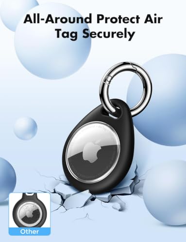 Image of UNBREAKcable Holder for Apple AirTag - 4 Pack [Fit Tightly Design] [Easy to Install] [Hold Air Tag Securely] Waterproof TPU Shell Protective Case with All Metal Keychain Key Ring Clip