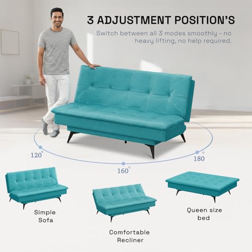 Image of Wakefit Flexia Sofa Cum Bed - Three Seater - Reflection Series Aqua Blue