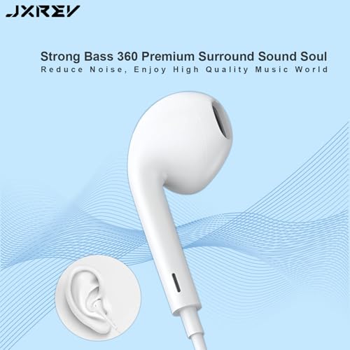 Image of JXREV Wired Earphone in Ear Headset New Tuning Hole Earplug Design Stereo 14mm Noise Canceling Headset with Built-in Mic & Vol Control (WHT IPHN 15 01)