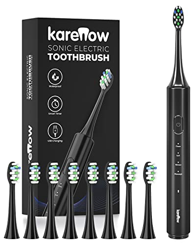 Karenow Electric Toothbrush For Adults Rechargeable - 4 Modes Electric Toothbrushes With 8 Replacement Brush Heads, Travel Power Tooth Brush With 2 Minutes Built In Smart Timer #TOP25