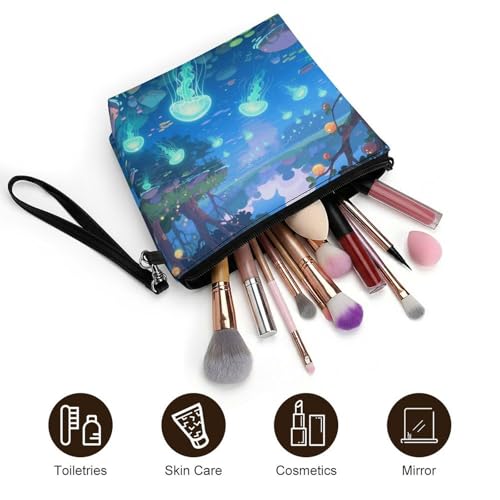 Bolsa de cosméticos de medusas con asa para organizar el maquillaje de mujer 5