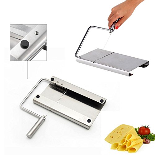 Keledz Cheese Slicer Stainless Steel Wire Butter Cutter with Serving Board for Hard and Semi Hard Cheese Butter Sausage, 5 Wires Included