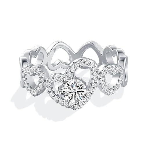 0.5 carat moissanite heart shaped anniversary ring, S925 sterling silver plated 18K white gold heart shaped hollow wedding ring for women