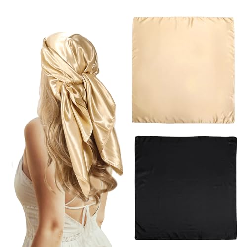 2PCS Large Satin Square Head Scarf Satin Head Scarves Bandanas Silk Satin Hair Wrapping Scarves for Women