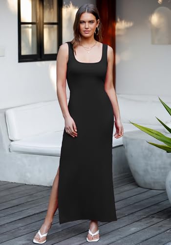 Image of ALENDA DANMOS Women Backless Maxi Dress High Sides Slit Bodycon Tank Dress Twist Low Back Casual Sundress 122