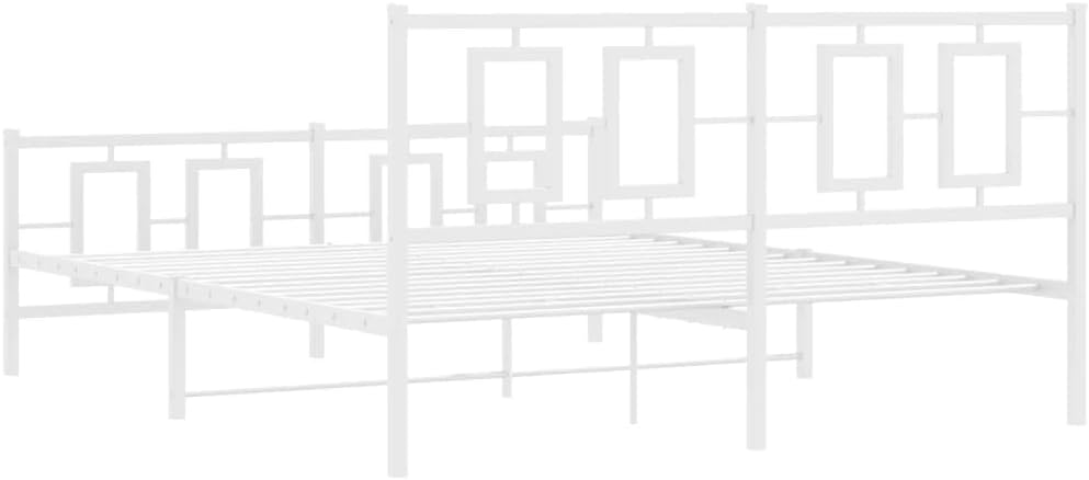 vidaXL Metal Bed Frame with Headboard and Footboard, Double Bed Furniture, Bed Base Platform for Bedroom, Modern Style, White 59.1" x78.7