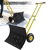 EAGWON Snow Shovel, 29” Wide Heavy-Duty Metal Snow Pusher, 10” Pneumatic Rubber Wheels, 7-Position Angled Blade, Adjustable Height Anti-Slip Handle, Snow plow for Doorway, Driveway, Sidewalk