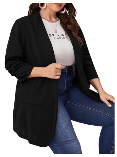 WDIRARA Women's Plus Size Long Sleeve Blazer Casual Open Front Cardigan Jacket4