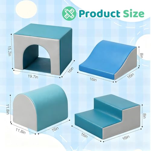 Image of Sumbababy Foam Climbing Blocks for Toddlers: with a Tunnel - 4 PCS Foam Blocks - Kids Indoor Climbers Play Structures Play Gym Soft Climber with Slide and Stair Soft Playground Green