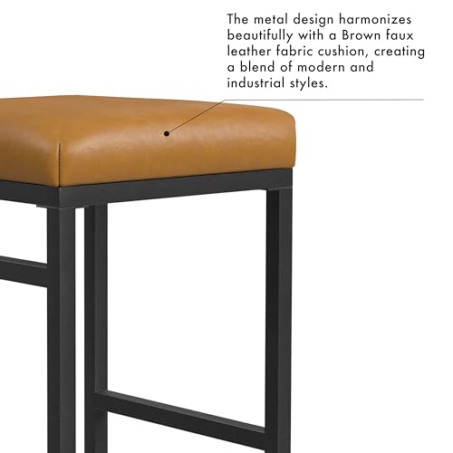 Image of HomePop Metal Frame Counter Stool, 24-Inch, Carmel Faux Leather