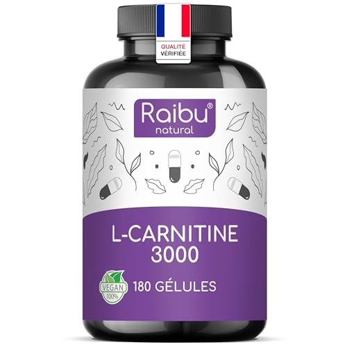 L-Carnitine 3000 I 180 Haute Dose Extra Fort Gélules avec Vitamine C I 3000mg par dose journalière I Tartrate de L Carnitine pure I Naturelle, Testé en laboratoire & Végan