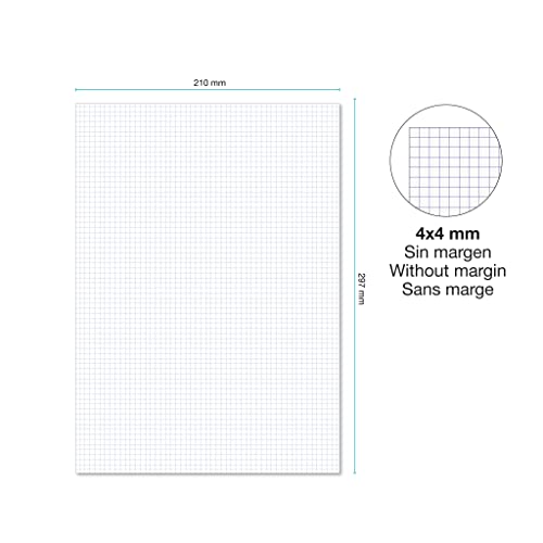Miquelrius – Nachfüllblock, 100 karierte Blätter 4x4 mm ohne Rand und ohne Lochung, Opakes Papier 90 g/m², A4 Ersatzblätter für Ringordner, Schulbedarf für den Schulanfang