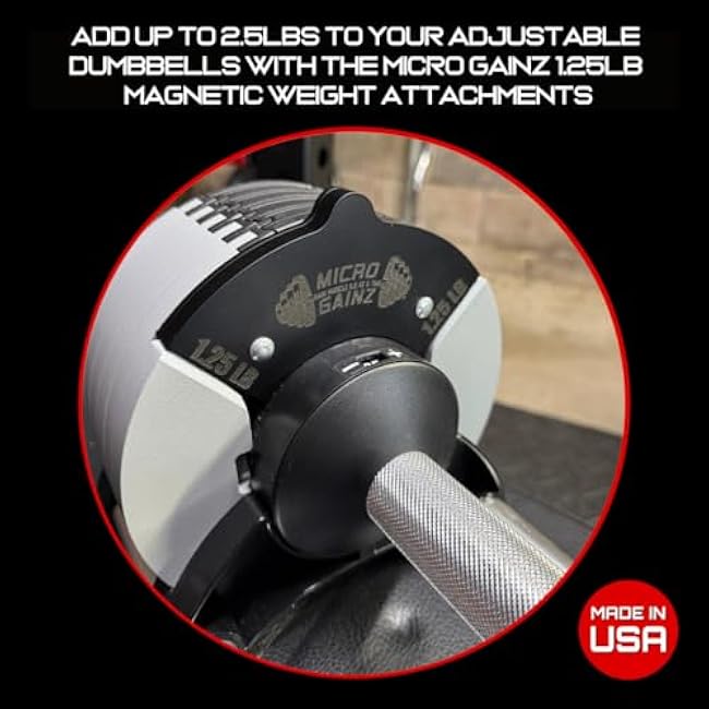 Micro Gainz 1.25LB Magnetic Weight Attachment for Nuobell Style Adjustable Dumbbells, Choose 2 or 4 Piece Magnetic Weight Plates, Ideal for Micro Loading Dumbbells, Made in USA