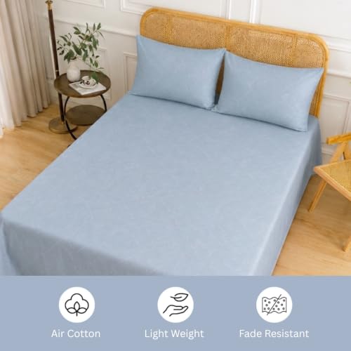 Image of Marrow Lane 400 TC Soft Air Cotton Double Bedsheet | Rose Mist | Flatsheet with 2 Pillow Covers | Solid Textured Weave (228.6 x 254 cm, Slate Blue)