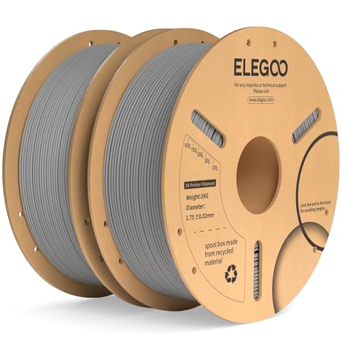Image of ELEGOO PLA Plus Filament 1.75mm Gray 2KG, PLA+ Tougher and Stronger 3D Printer Filament Pro Dimensional Accuracy + /- 0.02mm, 2 Pcs 1kg Spool(2.2lbs) Fits for Most FDM 3D Printers