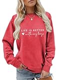 Sudaderas modernas de manga larga con capucha para mujer, ropa urbana, Life is Better with My Boys, (rojo, M)