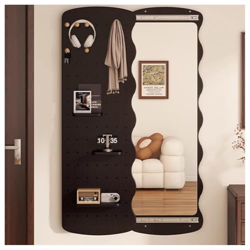 Miroir mural avec kit de rangement en bois perforé noir pour optimiser le salon et l'hôtel