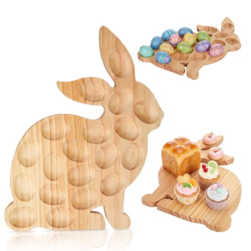 Thenshop Easter Deviled Egg Tray Wooden Bunny Platter...