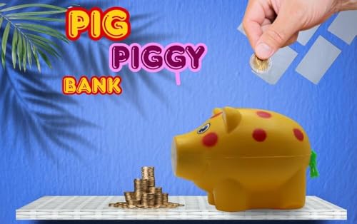 Image of Piggy Bank for Kids with Lock & 2 Keys - Pig-Shaped Polka Dot Coin Bank for Boys & Girls | BIS Certified Plastic Gullak | Money Saving Bank Gift Toddlers 3+ Years | Made in India (Yellow)
