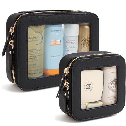KOTORA Small Makeup Bag for Purse Cute Travel Makeup Bag Clear Cosmetic Bag with Zipper, Car Make Up Bag Organizer Storage Traveling Car Accessories Travel Essentials for Women (Black)