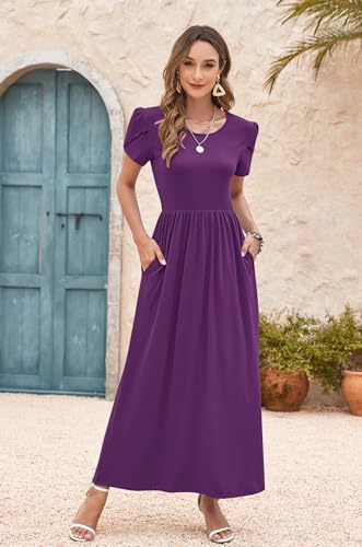 Image of AUSELILY Women's Summer Maxi Dresses Petal Sleeves Casual Empire Waist Long Dress with Pockets 2025 New