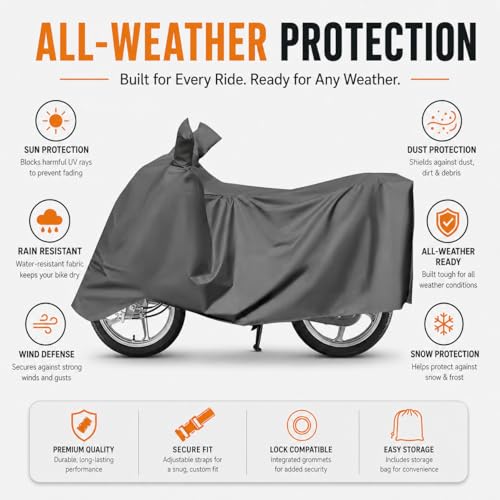 Image of Sulfar 100% Waterproof Universal Bike Cover UV Protection & Dustproof Bike Body Cover for Two Wheeler Bike Scooter Scooty Activa (Grey)