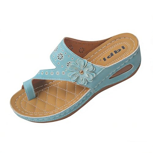 Sandales confortables pour femme couleur bleu ciel à motif floral en taille 40
