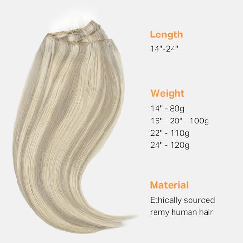 Image of DOORES Beaded Weft Real Humam Hair, 16 Inch 100g Ash Blonde Highlighted Platinum Blonde, Human Extensions Micro Loop Beaded Weft for Women