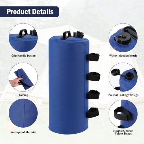 Canopy Water Weight Bag, 88 LBS Canopy Weights for Pop Up Canopy, Tent, Canopies，Gazebo，Outdoor Shelter Umbrella,Pool Ladder，Set of 4, 10 Liters Each (Blue) — view 3