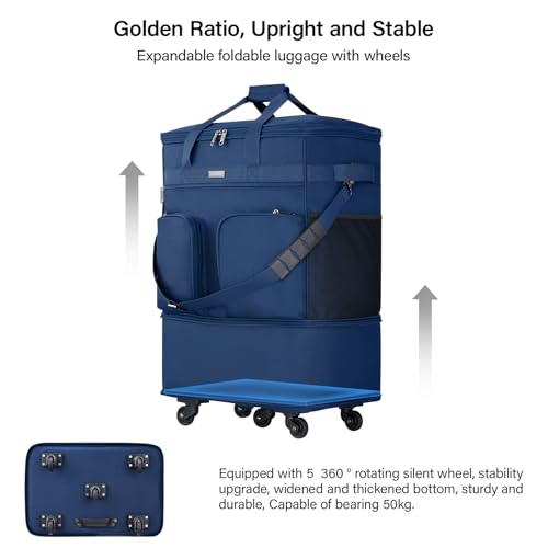 Image of Hanke Suitcases with Wheels Expandable Foldable Luggage Bag Suitcase Collapsible Rolling Travel Bag Duffel Bag for Men Women Lightweight Suitcases without Telescoping Handle, Blue, Expandable Foldable