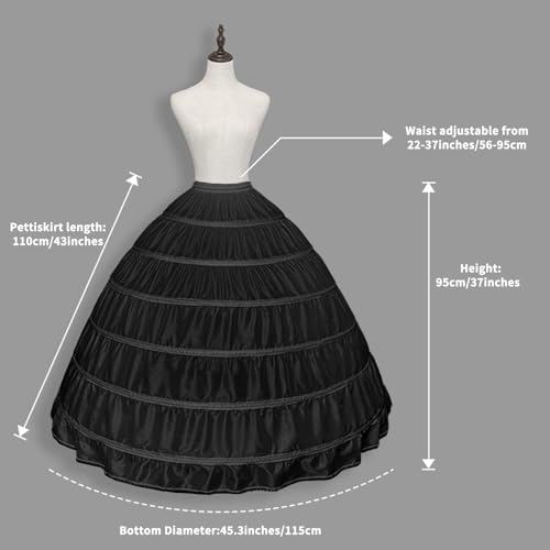 Image of Women Crinoline Petticoat 6 Hoop Skirt Full A-Line Slips Long Underskirt for Wedding Bridal Dress Ball Gown