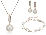 Crystalline Azuria Jewelry Simulated White Pearls Necklace Earrings Bracelet for Women Wedding Party