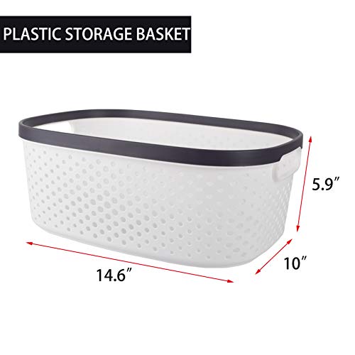 JiatuA Plastic Storage Baskets with Handles Cube Basket Shower Caddy Tote Portable Storage Bins Organizer for Bathroom Dorm Household Storage Bedroom and Kitchen, White - Thumbnail 3