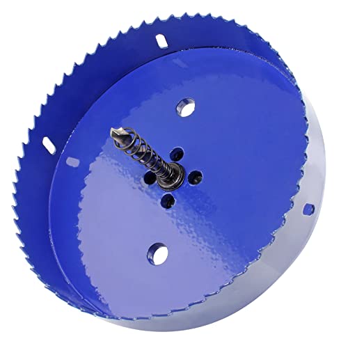 Image of Luomorgo 156mm /6-1 /8 inch Hole Saw with Arbor, 1 1 /4 inch Cutting Depth HSS Bi-Metal Hole Cutter for Wood Cornhole Boards Plastic Drywall & Metal Sheet