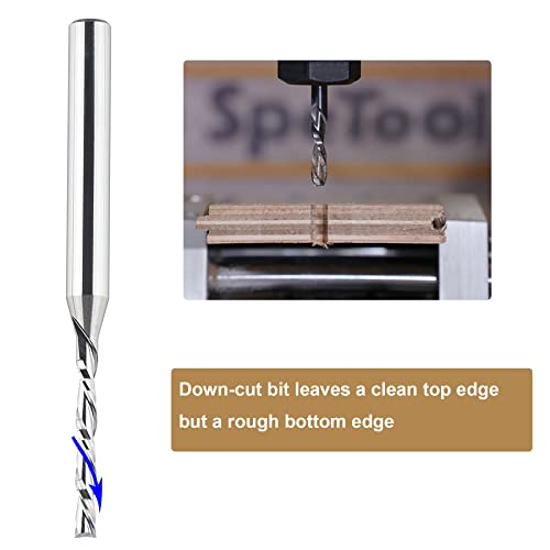Spetool Extra Long Spiral Router Bit Down Cut 1/8 Inch Cutting Diameter, 1/4 Inch Shank 3 Inch Ovl Hrc55 Solid Carbide End Mill For Wood Cut Carving Engrave #TOP3
