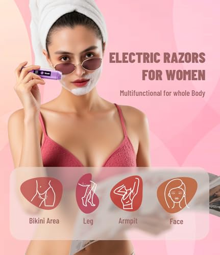 Image of Electric Bikini Trimmer for Women: Razor & Shaver with Dual Heads for Body Pubic Hair, IPX7 Waterproof with LED Display - Rechargeable Lady Trimmer for Underarm Body Leg Face - Violet